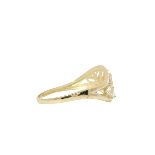 14KT Gold Ring Women's Light Weight Wavy Baguette White CZ Stone Wheat Stem with Open Split Band