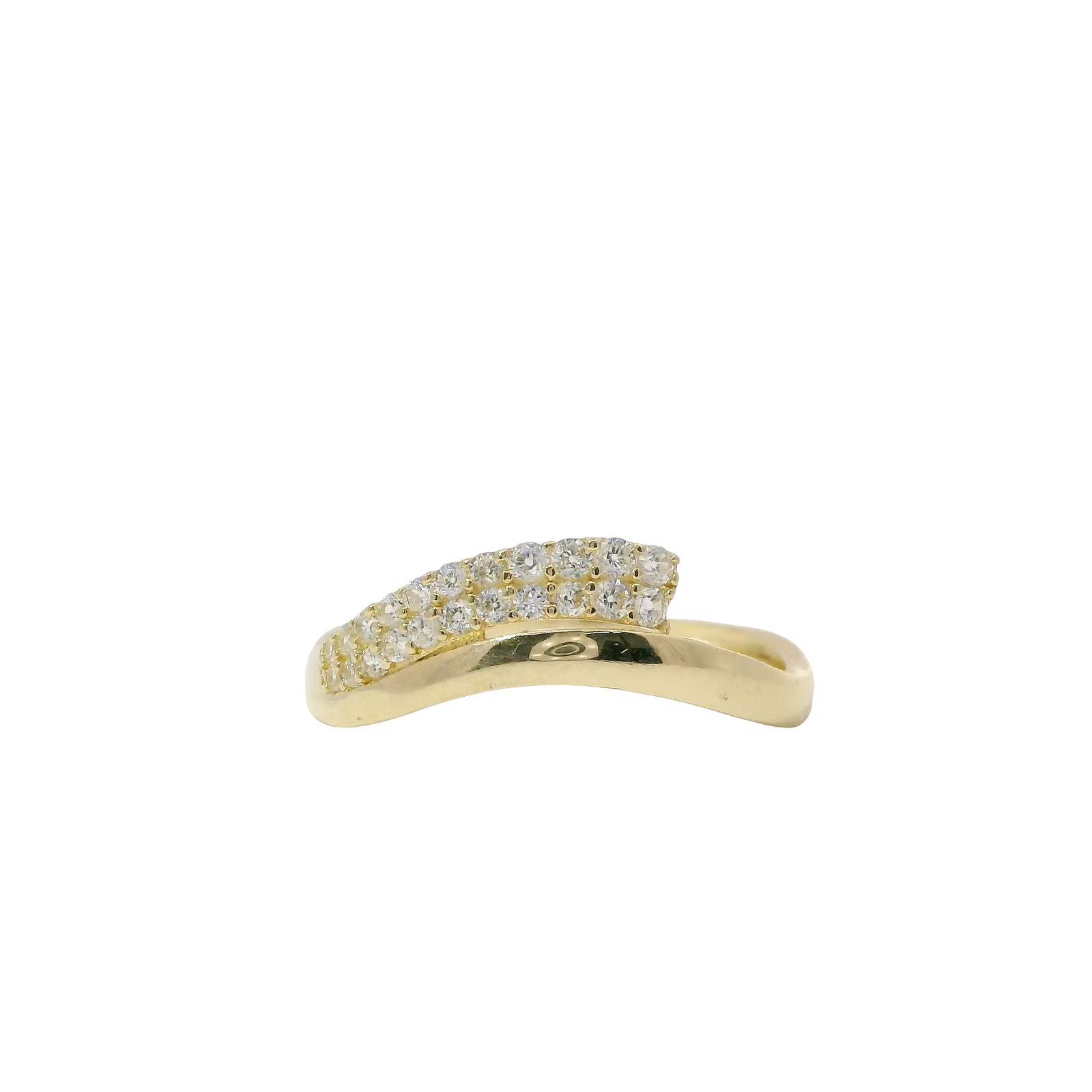 14KT Gold Ring Women's Light Weight Wavy Mock Bypass Double White CZ Stone Row Band