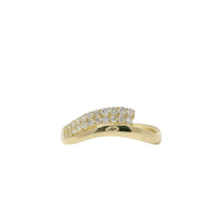 14KT Gold Ring Women's Light Weight Wavy Mock Bypass Double White CZ Stone Row Band