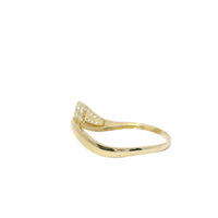 14KT Gold Ring Women's Light Weight Wavy Mock Bypass Double White CZ Stone Row Band