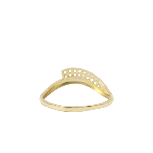 14KT Gold Ring Women's Light Weight Wavy Mock Bypass Double White CZ Stone Row Band