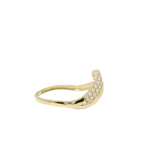 14KT Gold Ring Women's Light Weight Wavy Mock Bypass Double White CZ Stone Row Band