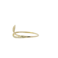14KT Gold Ring Women's Light Weight White CZ Stone Leaf Center with Mock CZ Stone Bypass Band