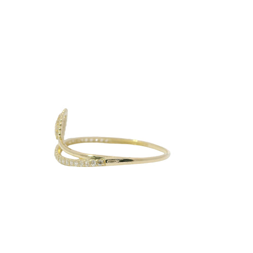 14KT Gold Ring Women's Light Weight White CZ Stone Leaf Center with Mock CZ Stone Bypass Band