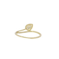 14KT Gold Ring Women's Light Weight White CZ Stone Leaf Center with Mock CZ Stone Bypass Band