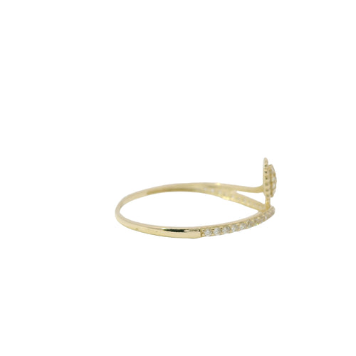 14KT Gold Ring Women's Light Weight White CZ Stone Leaf Center with Mock CZ Stone Bypass Band