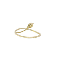 14KT Gold Ring Women's Light Weight White CZ Stone Band with Half Plain Leaf Center