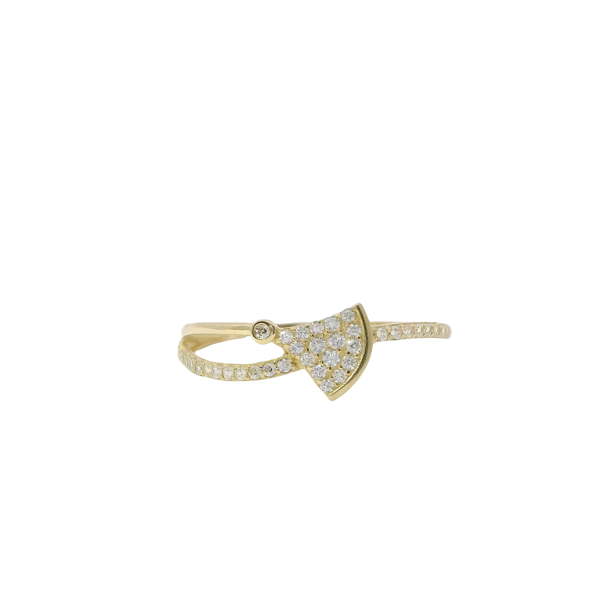 14KT Gold Ring Women's Light Weight White CZ Stone Band and Bell Center