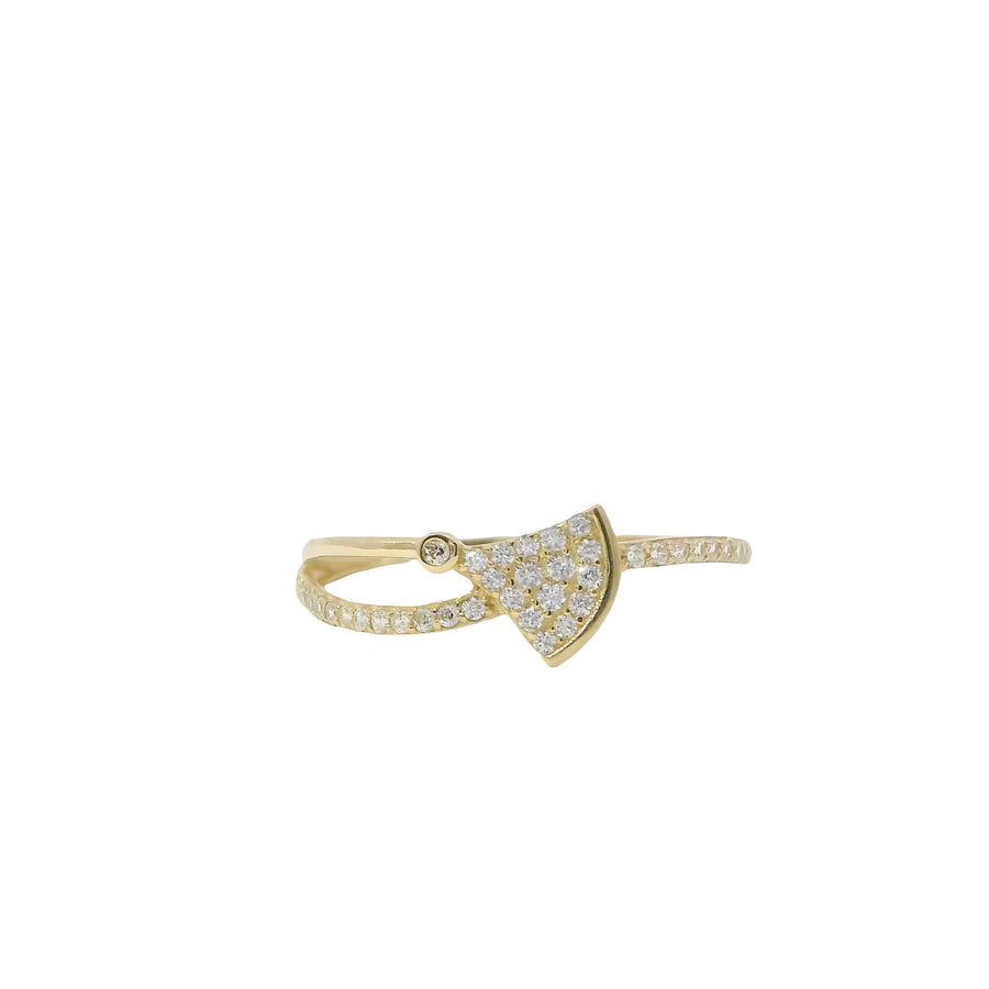 14KT Gold Ring Women's Light Weight White CZ Stone Band and Bell Center