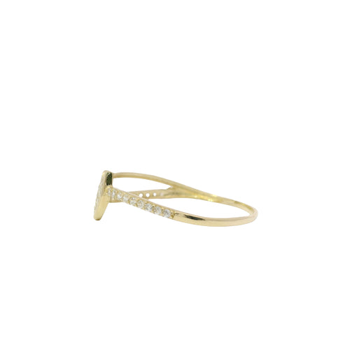 14KT Gold Ring Women's Light Weight White CZ Stone Band and Bell Center