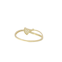 14KT Gold Ring Women's Light Weight White CZ Stone Band and Bell Center