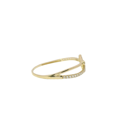 14KT Gold Ring Women's Light Weight White CZ Stone Band and Bell Center