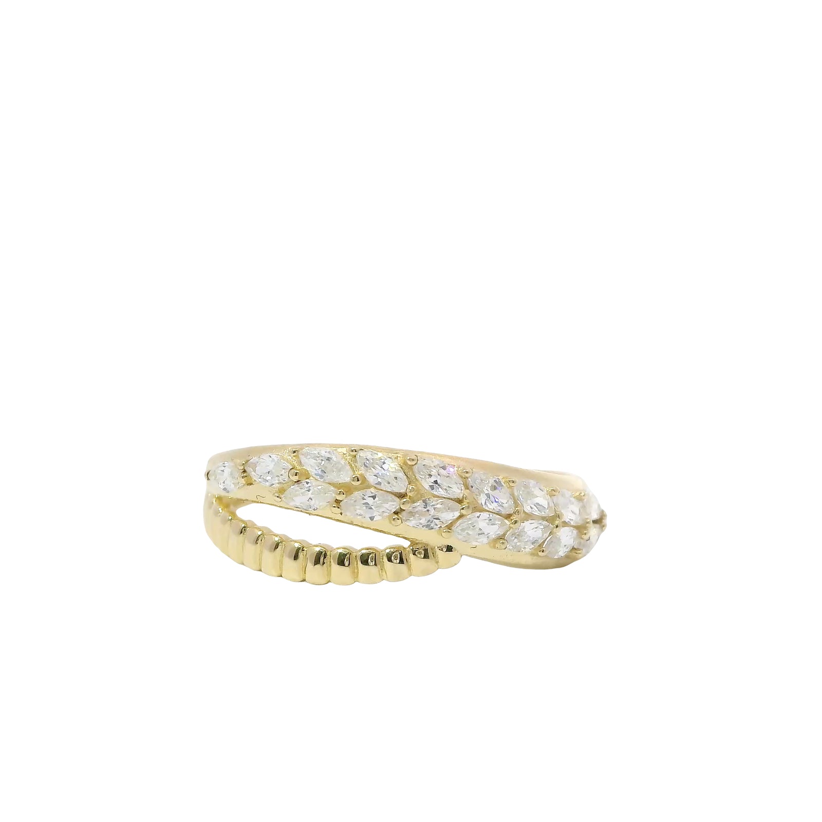 14KT Gold Ring Women's Light Weight Wavy Wheat Stem and Ribbed Snake Tail Split Band