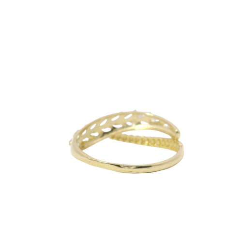 14KT Gold Ring Women's Light Weight Wavy Wheat Stem and Ribbed Snake Tail Split Band