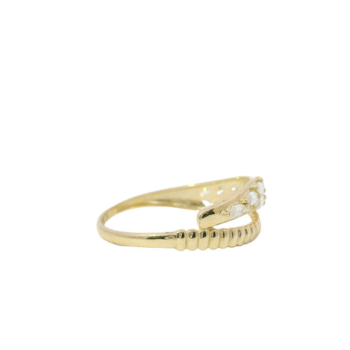 14KT Gold Ring Women's Light Weight Wavy Wheat Stem and Ribbed Snake Tail Split Band