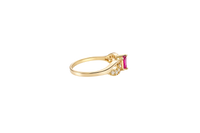 14KT Gold Ring Women's Marquise Mini Red Center CZ Split Wavy Plain White CZ Band