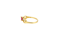 14KT Gold Ring Women's Marquise Mini Red Center CZ Split Wavy Plain White CZ Band