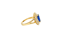 14KT Gold Ring Women's Marquise Navy Blue Center CZ with Round Double CZ Border Plain Split Band