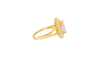 14KT Gold Ring Women's Marquise Pink Center CZ with Round Double CZ Border Plain Split Band