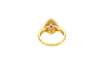 14KT Gold Ring Women's Marquise Purple Center CZ with Round Double CZ Border Plain Split Band