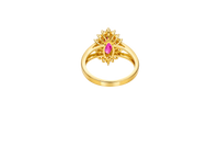 14KT Gold Ring Women's Marquise Magenta Pink Center CZ with Round Double CZ Border Plain Split Band