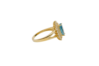 14KT Gold Ring Women's Marquise Turquoise Center CZ with Round Double CZ Border Plain Split Band