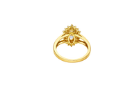 14KT Gold Ring Women's Marquise Turquoise Center CZ with Round Double CZ Border Plain Split Band