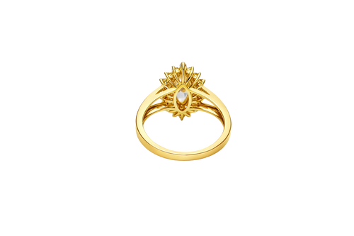 14KT Gold Ring Women's Marquise Turquoise Center CZ with Round Double CZ Border Plain Split Band