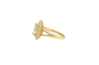 14KT Gold Ring Women's Marquise White Center CZ with Round Double CZ Border Plain Split Band