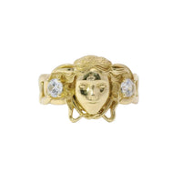 14KT Gold Ring Men's Medusa Head Shape with White CZ Stones Left/Right of Medusa Head Miami Link Band