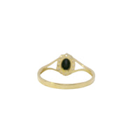 14KT Gold Ring Women's Mini Oval Black Center CZ Stone with Round White CZ Stones Border and Plain Split Band