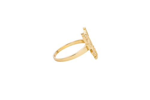 14KT Gold Ring Small Diamond Cut Kuromi with Plain Band