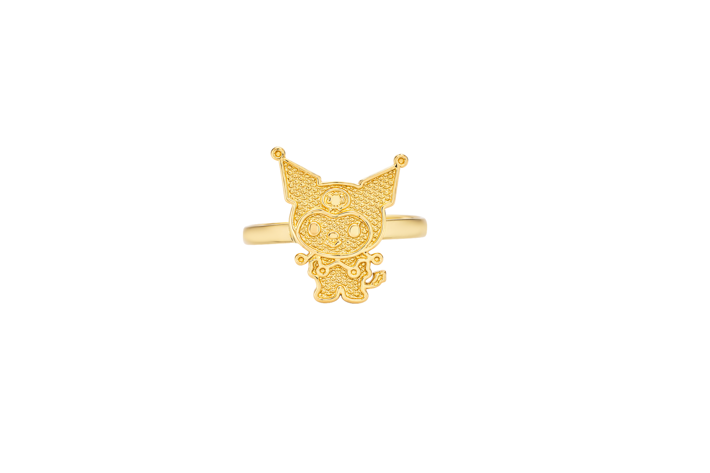 14KT Gold Ring Small Diamond Cut Kuromi with Plain Band