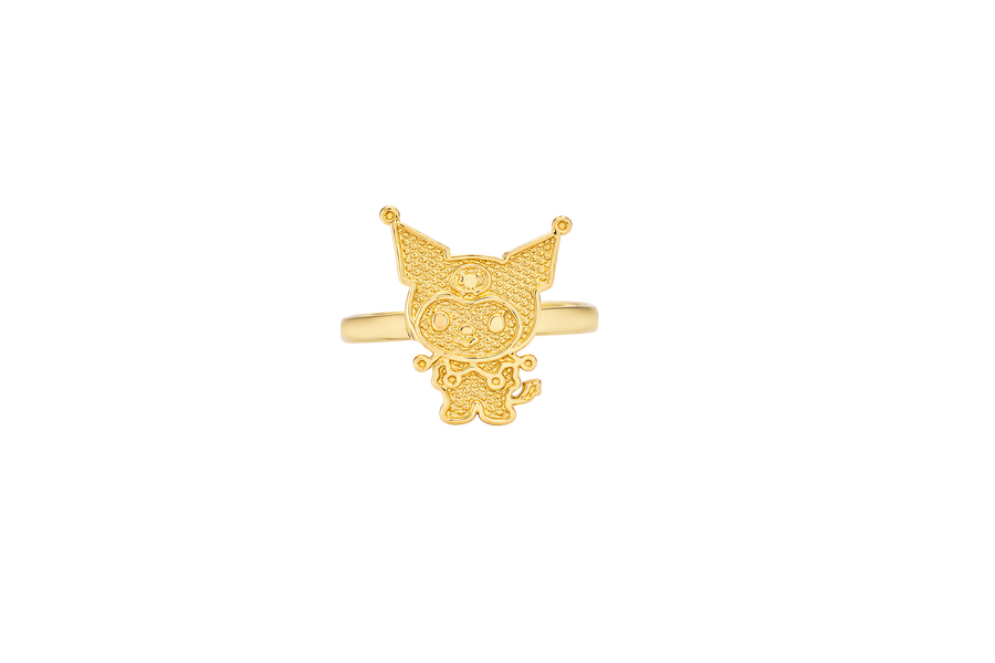 14KT Gold Ring Small Diamond Cut Kuromi with Plain Band