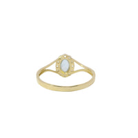 14KT Women's Gold Ring Mini Oval Light Blue Center CZ Stone with Round White CZ Stones Border and Plain Split Band