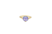 14KT Gold Ring Women's Octagon Rose Mini Four Prong Light Purple CZ Center Stone with Round White Pave CZ Stone Band