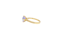 14KT Gold Ring Women's Octagon Rose Mini Four Prong Light Purple CZ Center Stone with Round White Pave CZ Stone Band