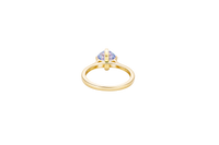 14KT Gold Ring Women's Octagon Rose Mini Four Prong Light Purple CZ Center Stone with Round White Pave CZ Stone Band