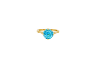 14KT Gold Ring Women's Octagon Rose Mini Four Prong Turquoise CZ Center Stone with Round White Pave CZ Stone Band