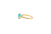 14KT Gold Ring Women's Octagon Rose Mini Four Prong Turquoise CZ Center Stone with Round White Pave CZ Stone Band