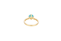 14KT Gold Ring Women's Octagon Rose Mini Four Prong Turquoise CZ Center Stone with Round White Pave CZ Stone Band