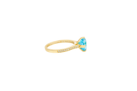 14KT Gold Ring Women's Octagon Rose Mini Four Prong Turquoise CZ Center Stone with Round White Pave CZ Stone Band