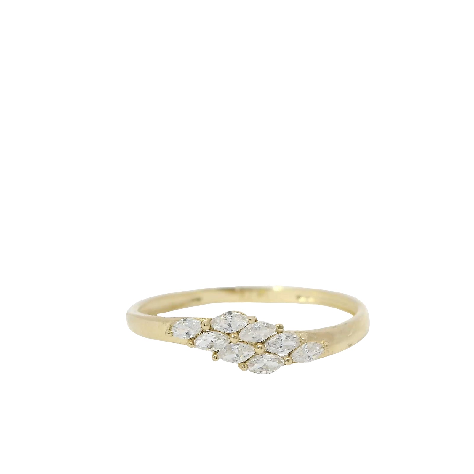 14KT Gold Ring Women's Light Weight Mini Marquise White CZ Stone Mock Bypass Band