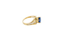 14KT Gold Ring Women's Navy Blue Round 6 Prong Center CZ with White Baguette CZ Band and Plain Lips Border