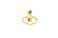 14KT Gold Ring Women's Navy Blue Bypass with Pear Shape Ends and White CZ Stone Border