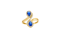 14KT Gold Ring Women's Navy Blue Bypass with Pear Shape Ends and White CZ Stone Border