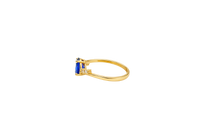 14KT Gold Ring Women's Navy Blue Oval Center CZ Stone with 3 High/Low Round White CZ Stones Shoulders and Plain Band