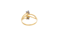 14KT Gold Ring Women's Navy Blue Round 4 Petal Flower White CZ Stones Split Band