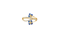 14KT Gold Ring Women's Navy Blue Round 4 Petal Flower White CZ Stones Split Band