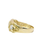 14KT Gold Ring Unisex Three White CZ Center Stones Scallop Edge Nugget Band